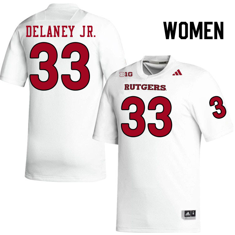 Women #33 Donovan Delaney Jr. Rutgers Scarlet Knights 2024 College Football Jerseys Stitched-White